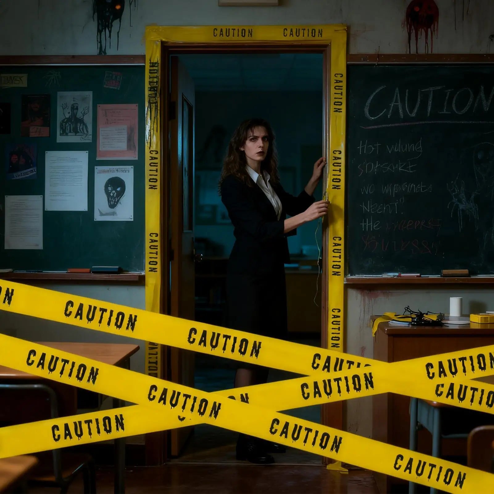 Halloween Tape Yellow Warning Scary Party Decorations Safety Scene Caution Tape Roll Party Props for Outdoor Door Window Zpaxo