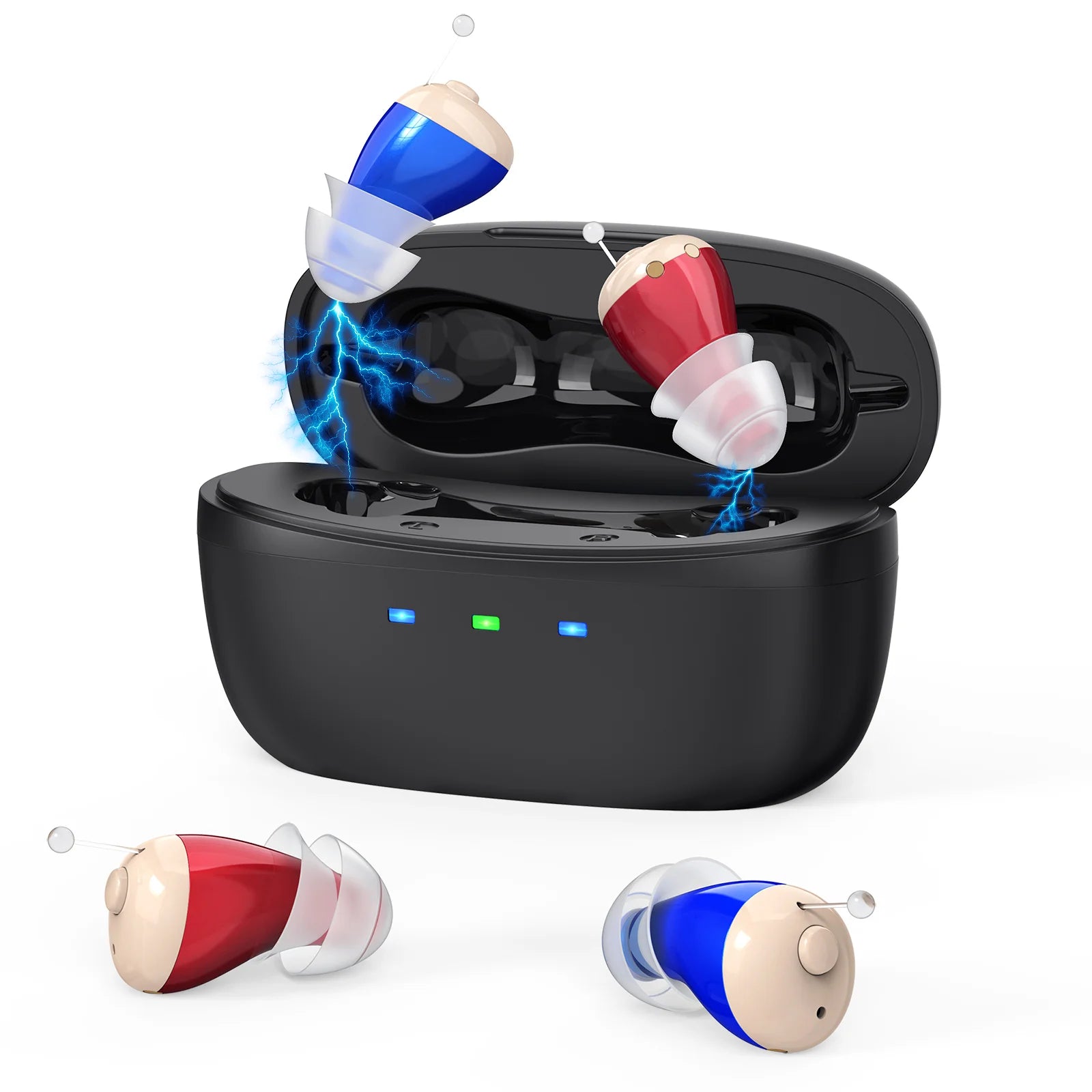 Hearing Earbud Digital In-ear Enhancer Sound Voice Rechargeable Zpaxo B-Red Blue