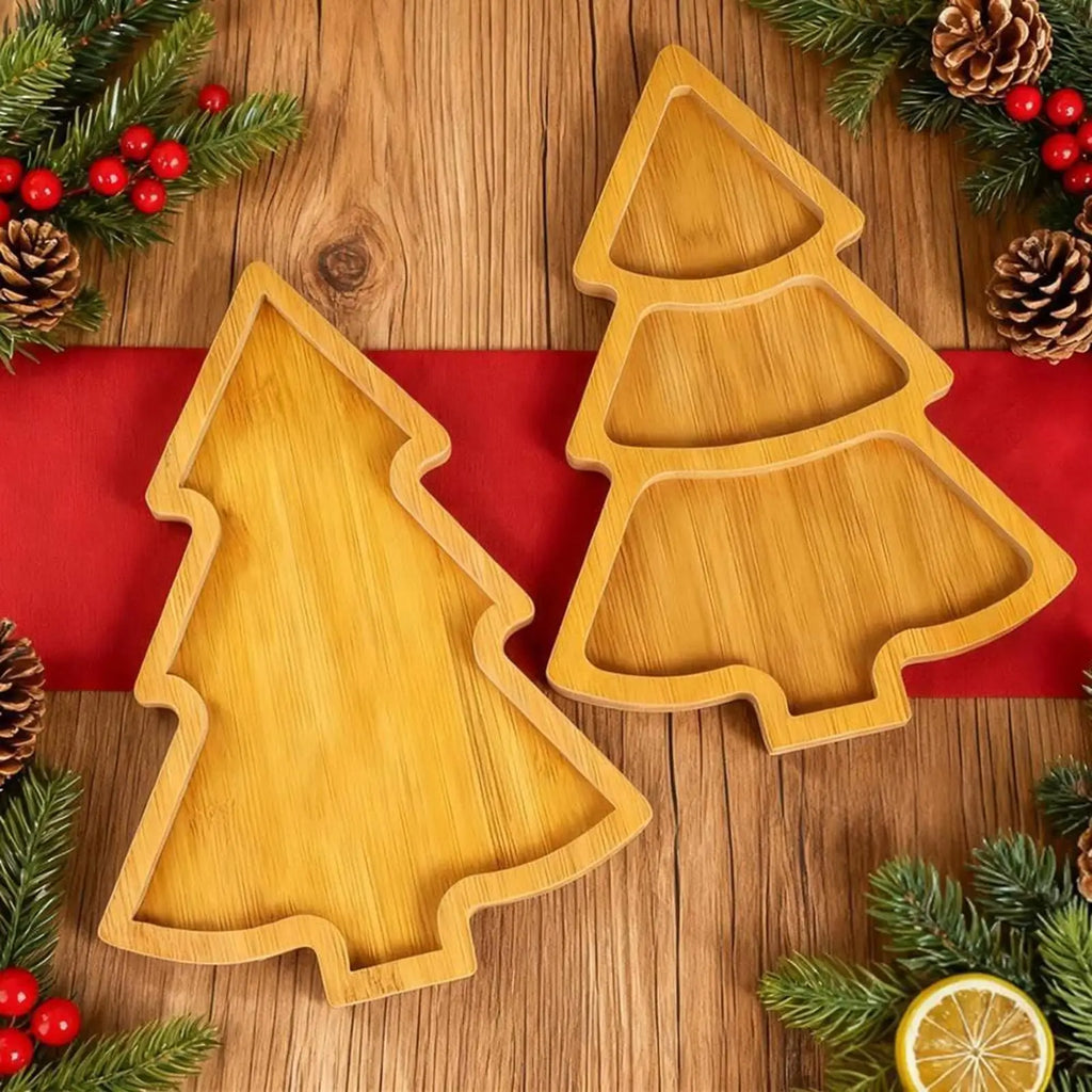 Christmas Serving Dishes Wooden Tree Display Charcuterie Board Tray