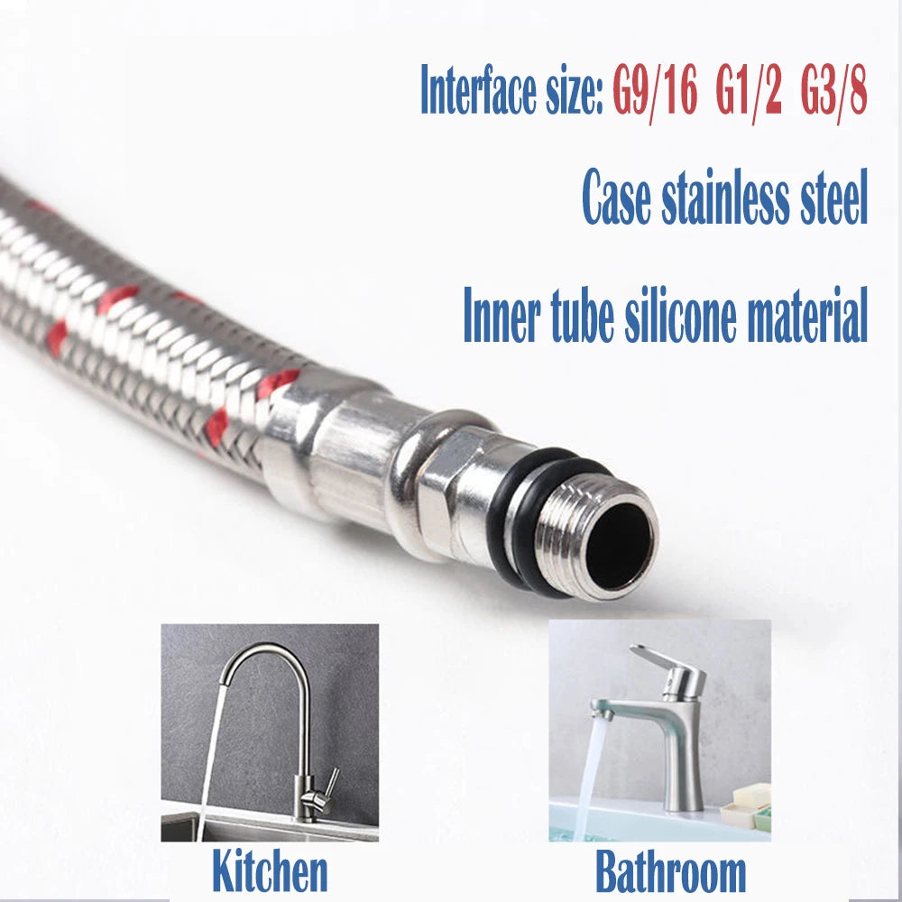 2PCS 50cm Flexible Plumbing Pipes G1/2 G3/8 G9/16 Cold Hot Mixer Faucet Stainless Steel Water Supply Pipe Braided Hoses Basin Zpaxo