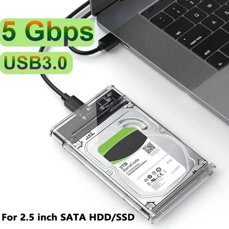 USB3.0 External HDD Case 5Gbps 2.5 Inch Transparent Hard Disk Case Hard Drive Enclosure SATA HDD SSD Storage Case for Laptop PC Zpaxo