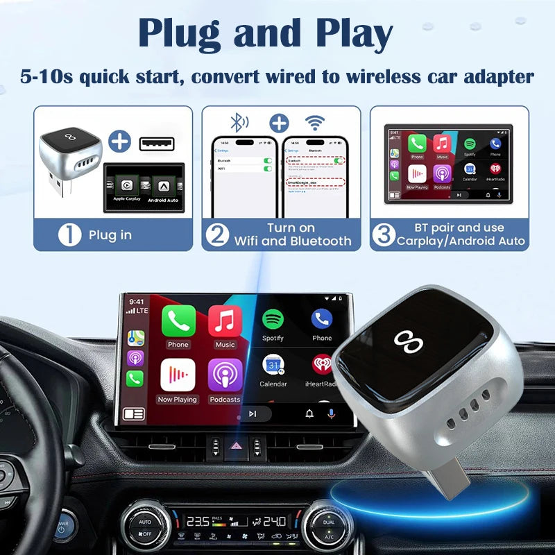 Mini Wireless Carplay Adapter Plug Play Android Auto 5GHz Wifi Stable Zpaxo