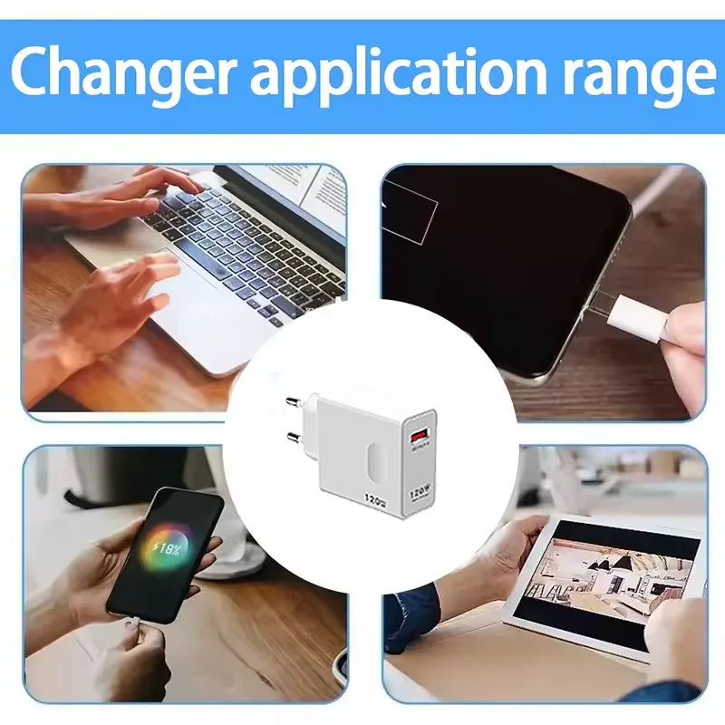 120W Fast Charger 6A Cable USB Type-c Gan Quick Charge 5 0 Phone
