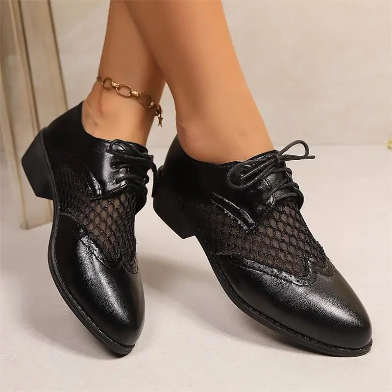 Fashion Pointed Toe Black Oxford Shoes Women 2025 Trend Pu Leather