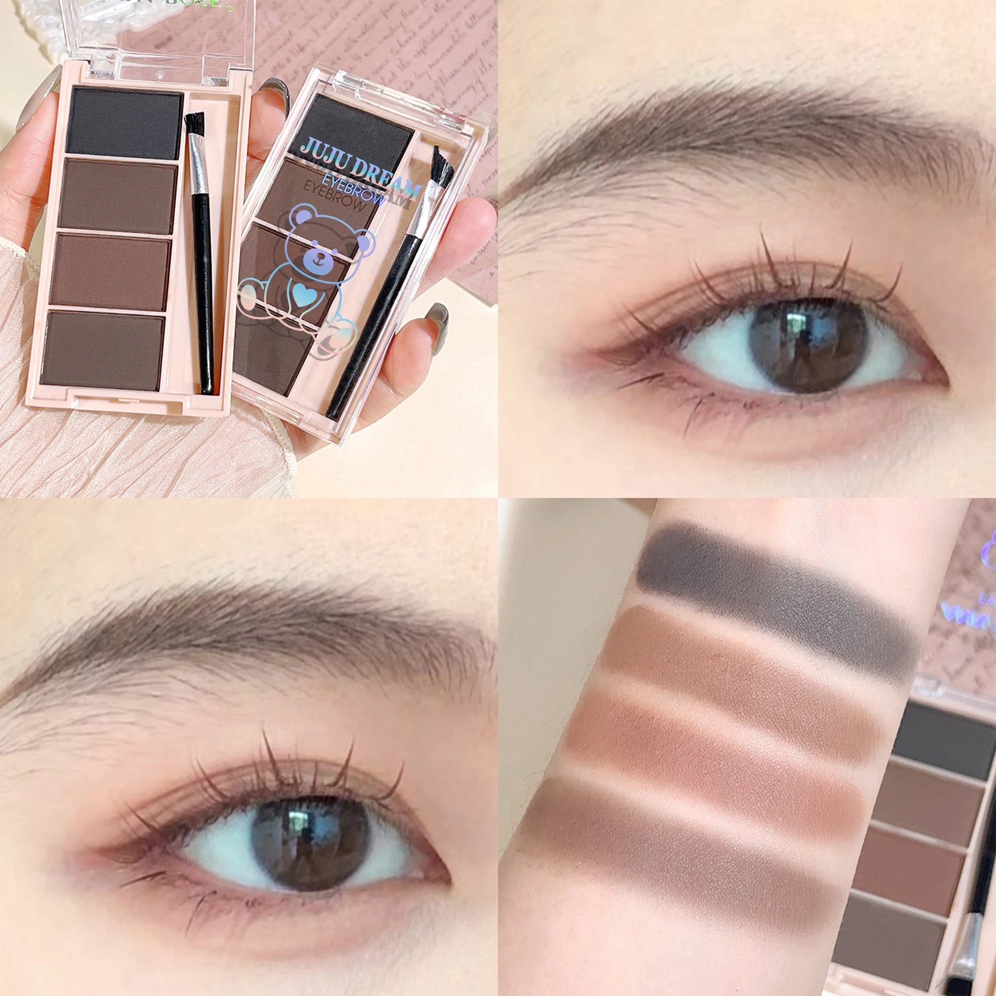 4-color Eyebrow Powder Palette With Eyebrow Brush - Natural Long-Lasting Eyebrow Powder Eyebrow Shape Waterproof and Sweat-proof Zpaxo 02