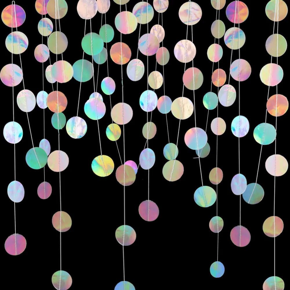 4M 13 12ft Holographic Circle Shiny Garlands Iridescent Paper Banner