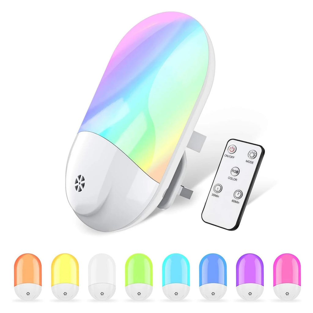 LED Night Light Plug in Wall Automatic Dusk to Dawn Sensor RGB Night Lights Remote Control Color Change LED Night Light for kids Zpaxo UK