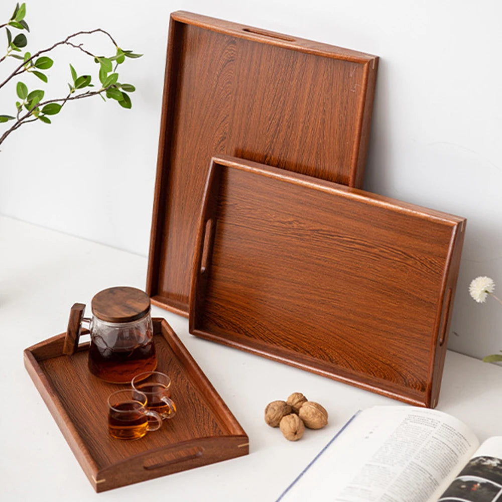 Wooden Serving Tray with Handles Bamboo Tea Tray Food Tray for Breakfast Coffee Dessert Snack Platter Home Coffee Table Zpaxo