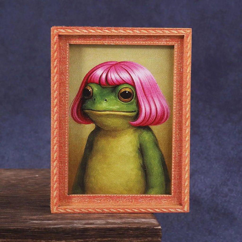 Funny Frog Magnet Wooden Small Cute Home Supplies Retro Framed Art