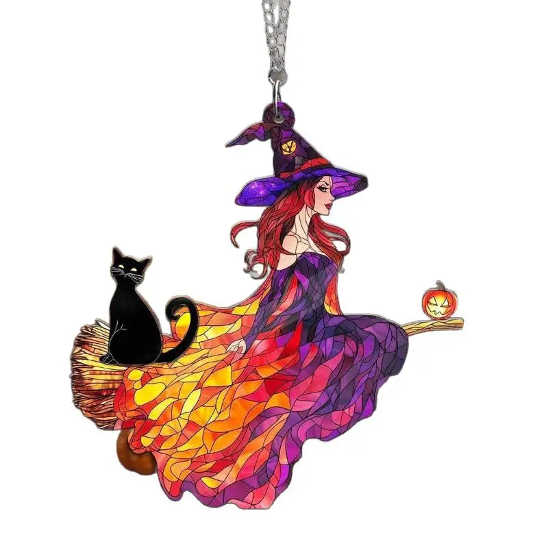 1Pc Halloween Gothic Acrylic Black Cat Suncatcher Window Decoration Wind Chime Hanging Ornament For Home &Party Zpaxo