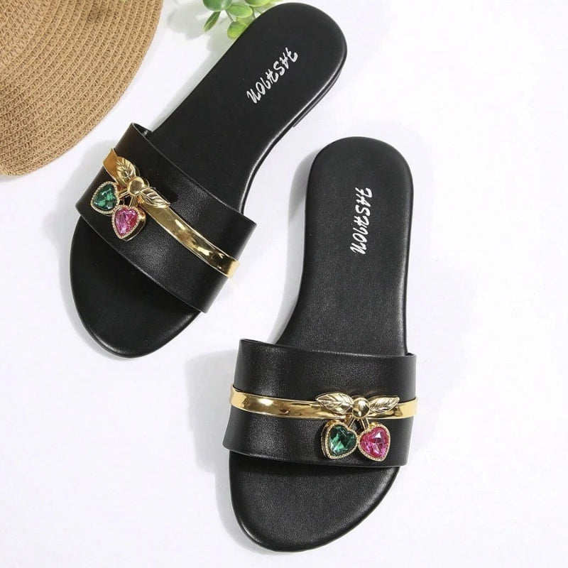 Women's Shoes Fashion Slippers Cherry Buckle Versatile Solid Metal