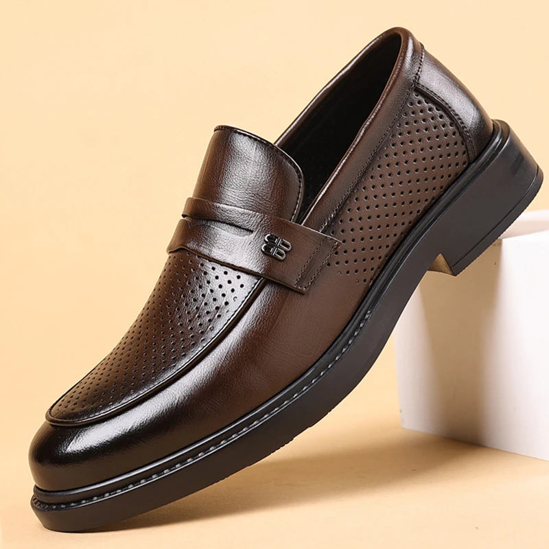 Mens Black Penny Loafers Perforated Detail Slip Comfortable Zpaxo Hollow Brown 41 China Mainland