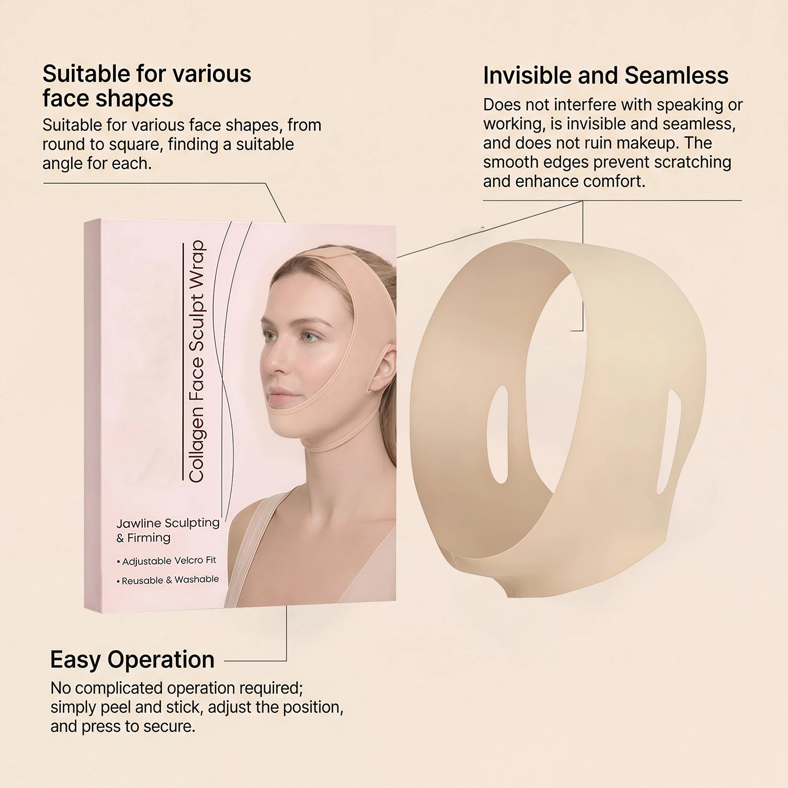 V Line Facial Contour Lifting Care Strap Soft Stretch Face Wrap Improve Jaw Line Invisible Breathable Beauty Tool Daily Care Zpaxo