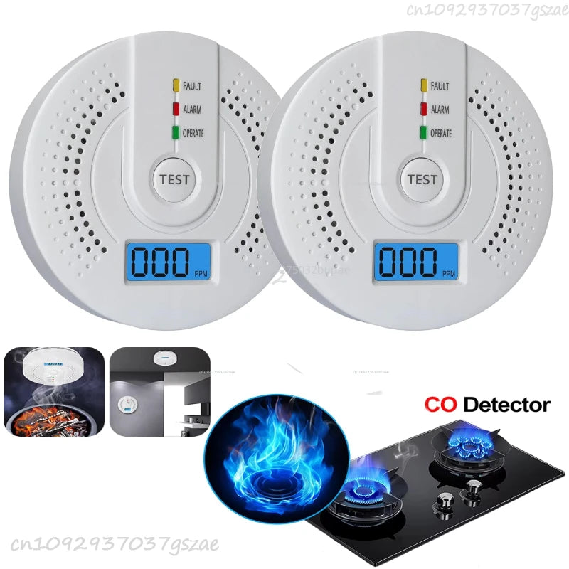 Independent CO Alarm Sensor Carbon Monoxide Alarm Detector High Sensitive Warning LED Display CO Alarm Battery Powered Zpaxo 2Pcs