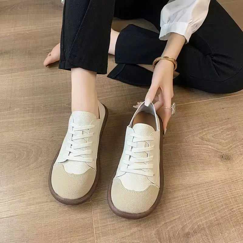 Sneakers Women Shoes Loafers Lace Up Leather Flat Spring Ladies