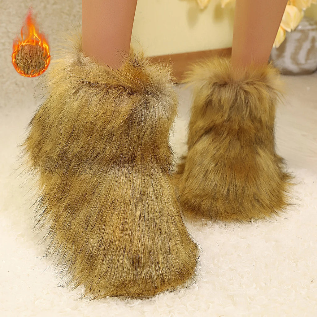 Women Fur Boots 2025 New Platform Ankle Boots Thickened Fluff Warm Comfortable Shoes Women Luxury Fluffy Furry Snow Boots Woman Zpaxo