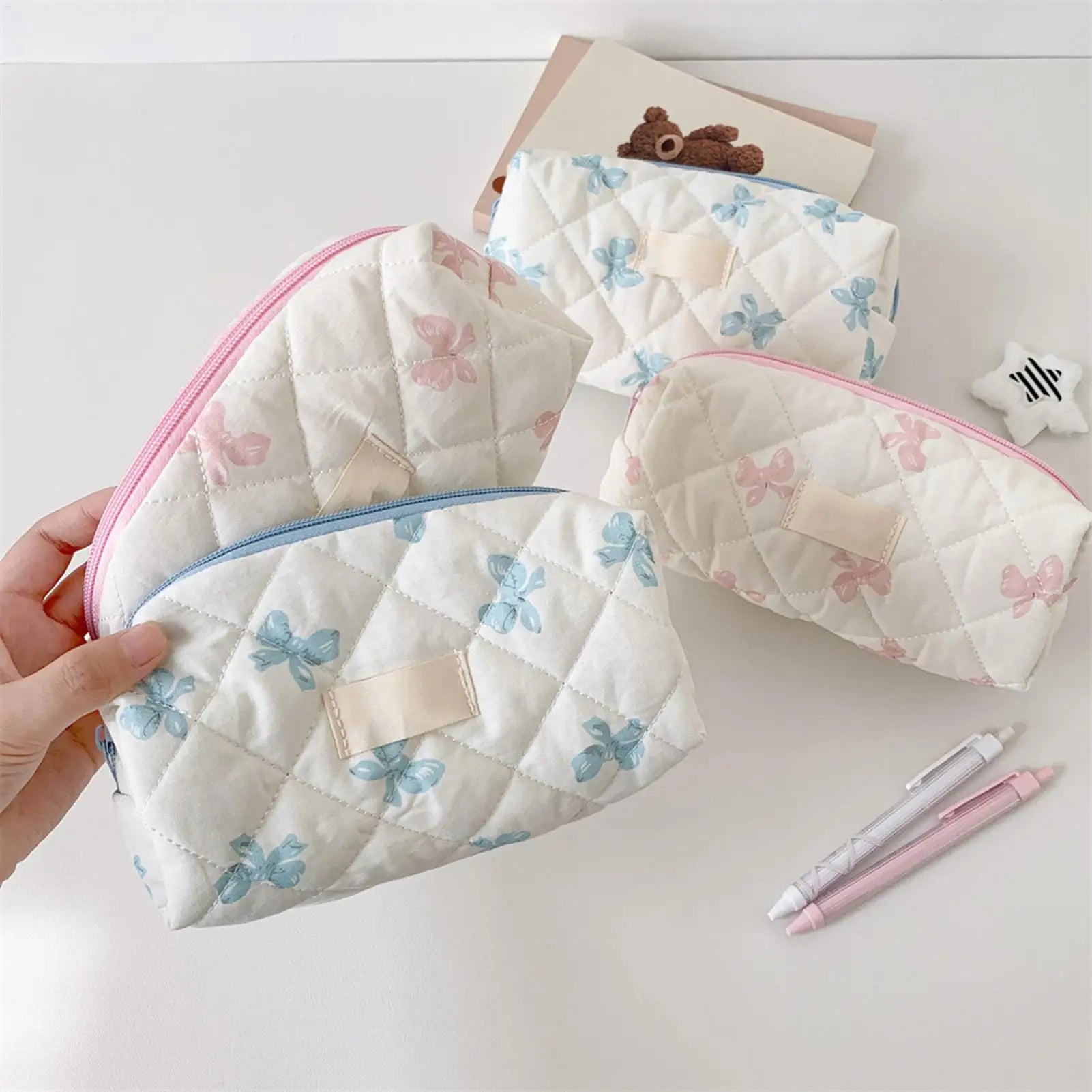 Cute Pencil Case Aesthetic Bow Pattern Stationery Bag Cosmetic