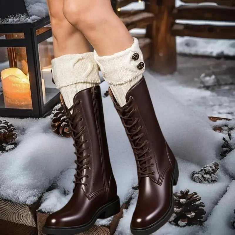 1 Pairs Autumn Winter Women's Short Rhombus Flip 2 Button Foot Warmer Zpaxo