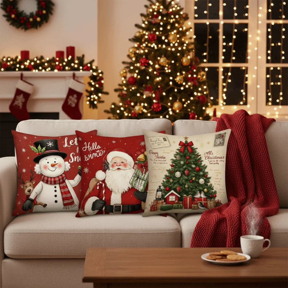 Christmas Cushion Cover 45×45cm – Tree & Snowflake Pillow Case Decorative Pillow Cover Zpaxo