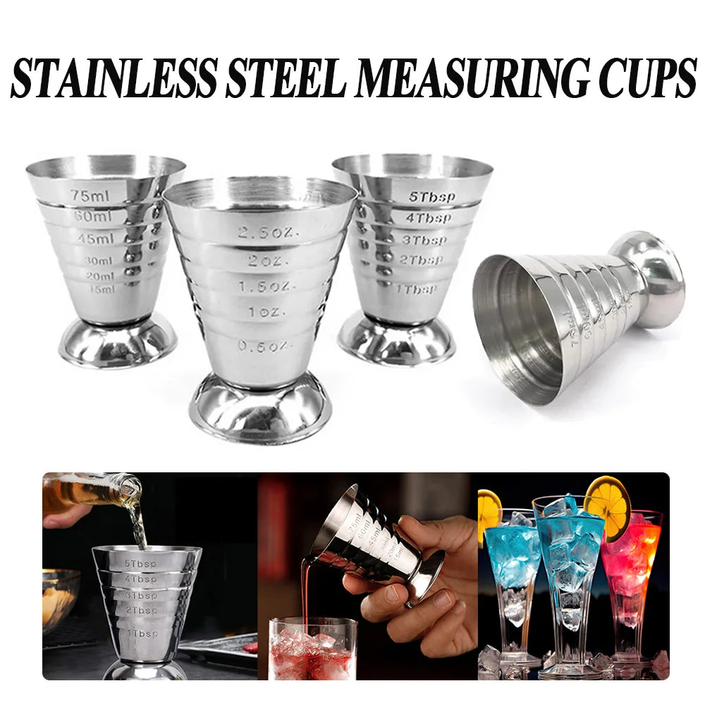  1pc 75ML Stainless Steel Measuring Cup Cocktail Tools Mixing Drink Accessories Three Scale Wine Measuring Cups For Home Party Zpaxo