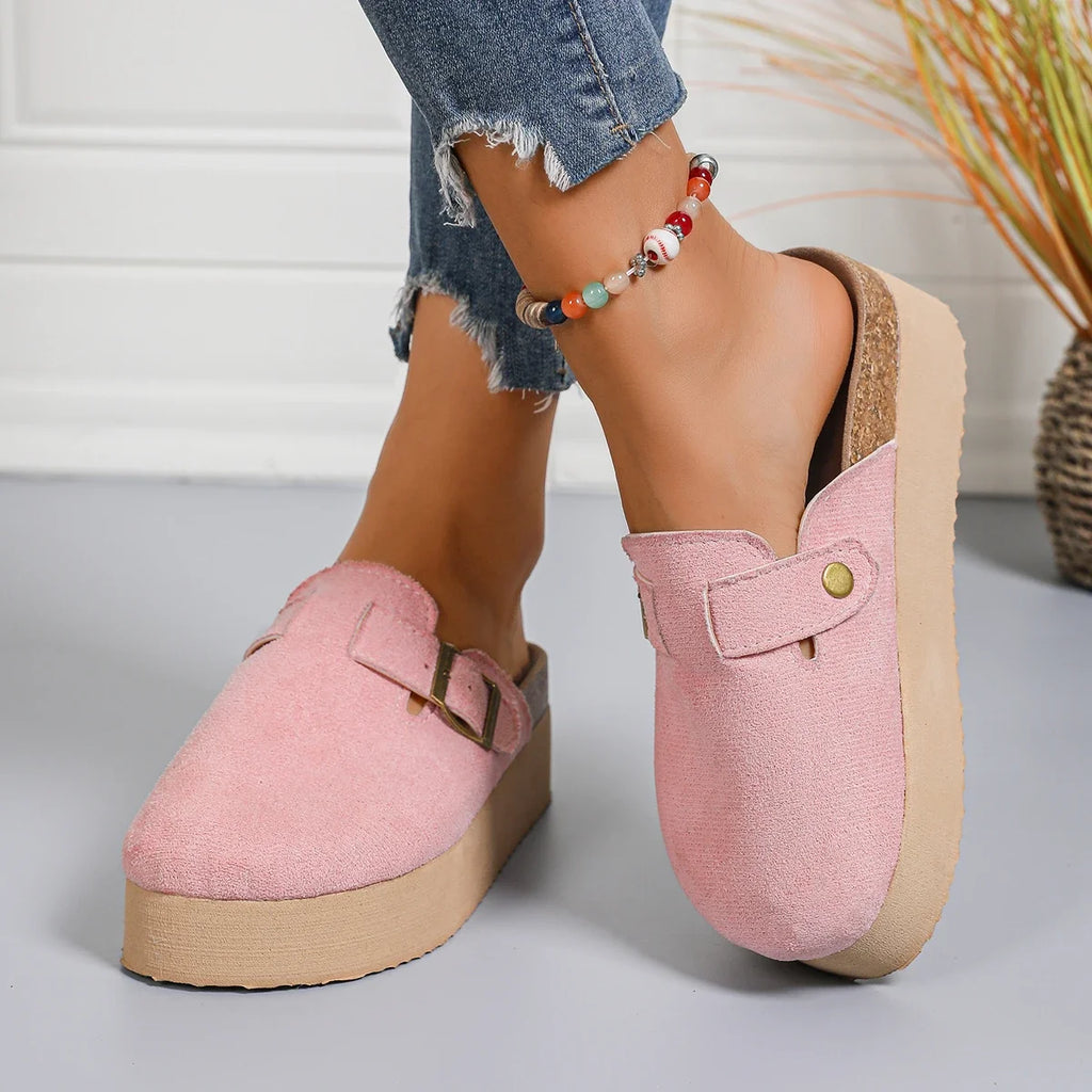 Soft Soled Home Shoes Suede Clogs Sandals Spring and Autumn Retro Fashion Women Shoes Thick-Soled Solid Color Slingback Shoes Zpaxo