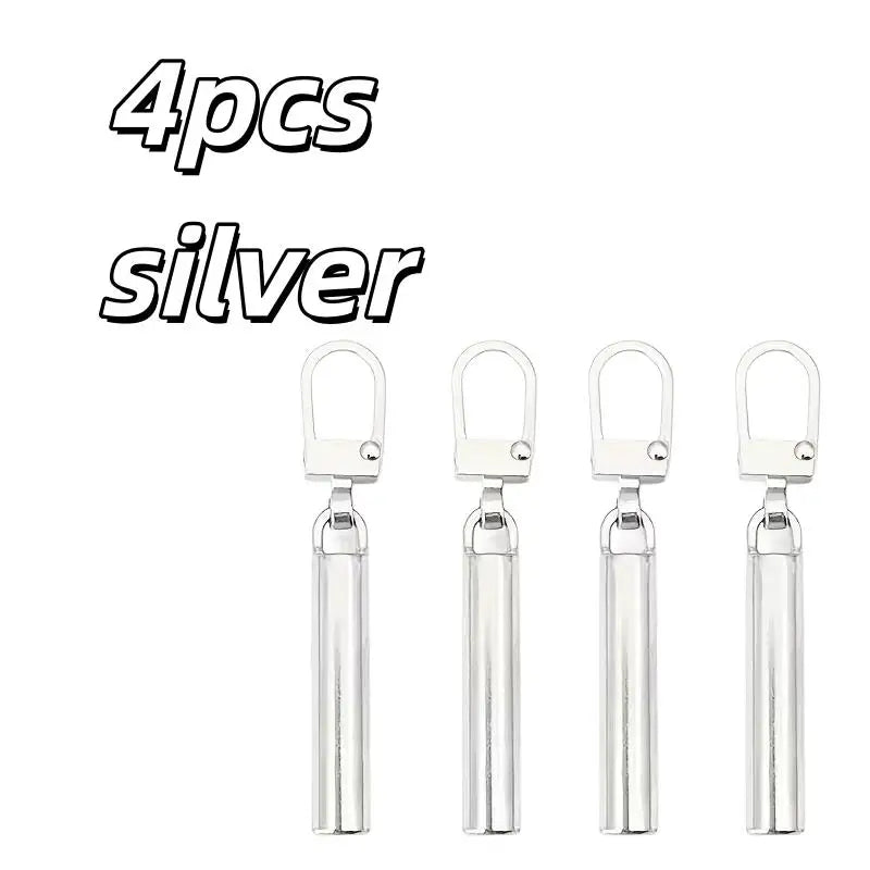 4pcs Universal Zipper Pull Tabs – Detachable Metal Heads, Replacement for Bags & Clothing Zpaxo 4pcs silver