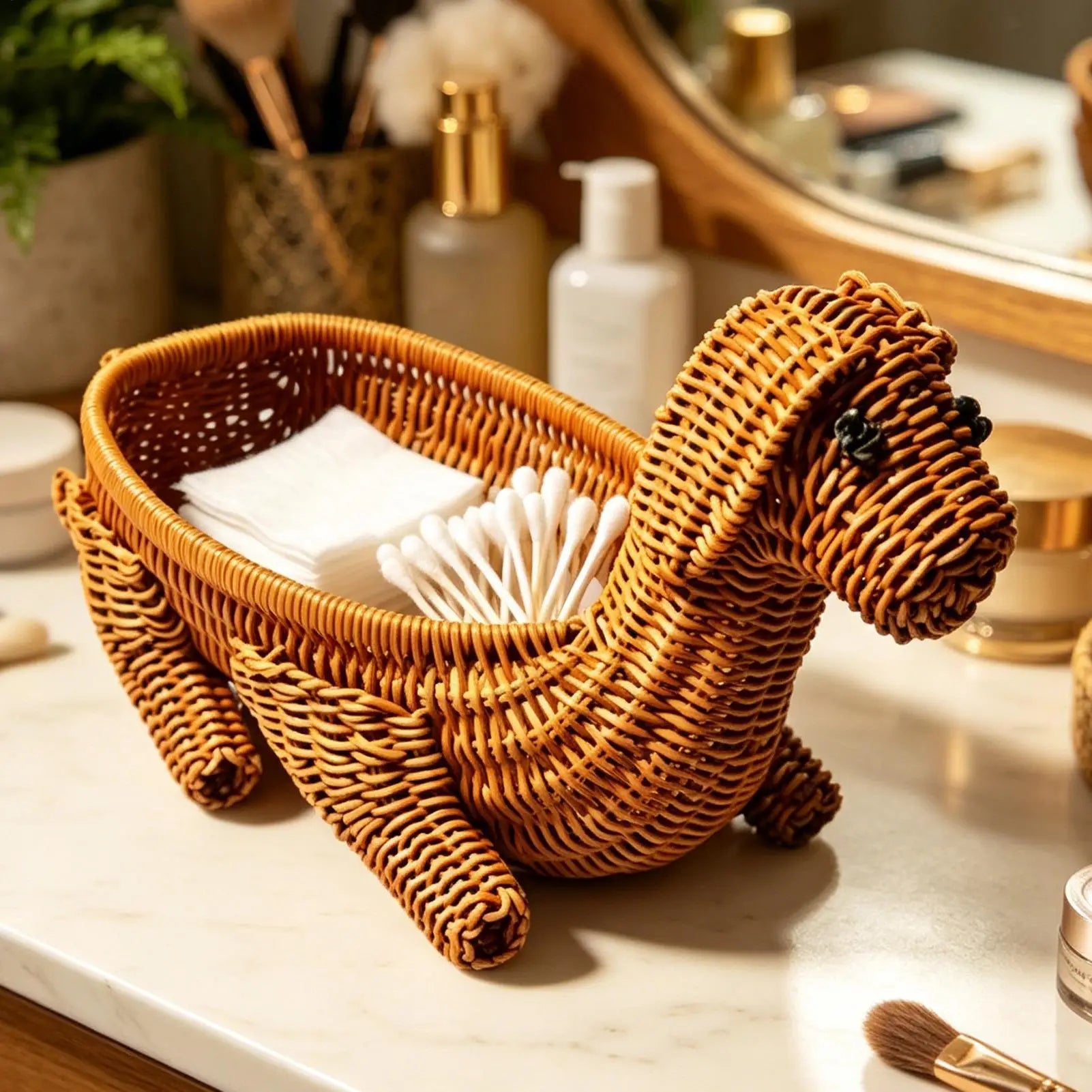 Woven Fruit Basket Imitation Rattan Cute Dog Shape Decor Storage