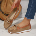 2025 New Women Loafers Large Size Thick Bottom Shoes Round Toe Rubber Outsole Sneakers Casual Metal Chain Sport Shoes for Women Zpaxo Khaki 36