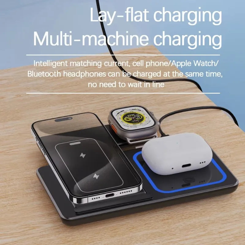 Foldable 3-in-1 Wireless Charging Stand – iPhone, Watch & AirPods Wireless Charging Stand Zpaxo