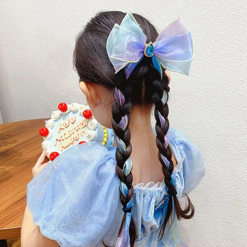 Girls Cute Elegant Mesh Bow Ribbon Hair Clip Faux Pearl Tassel Zpaxo