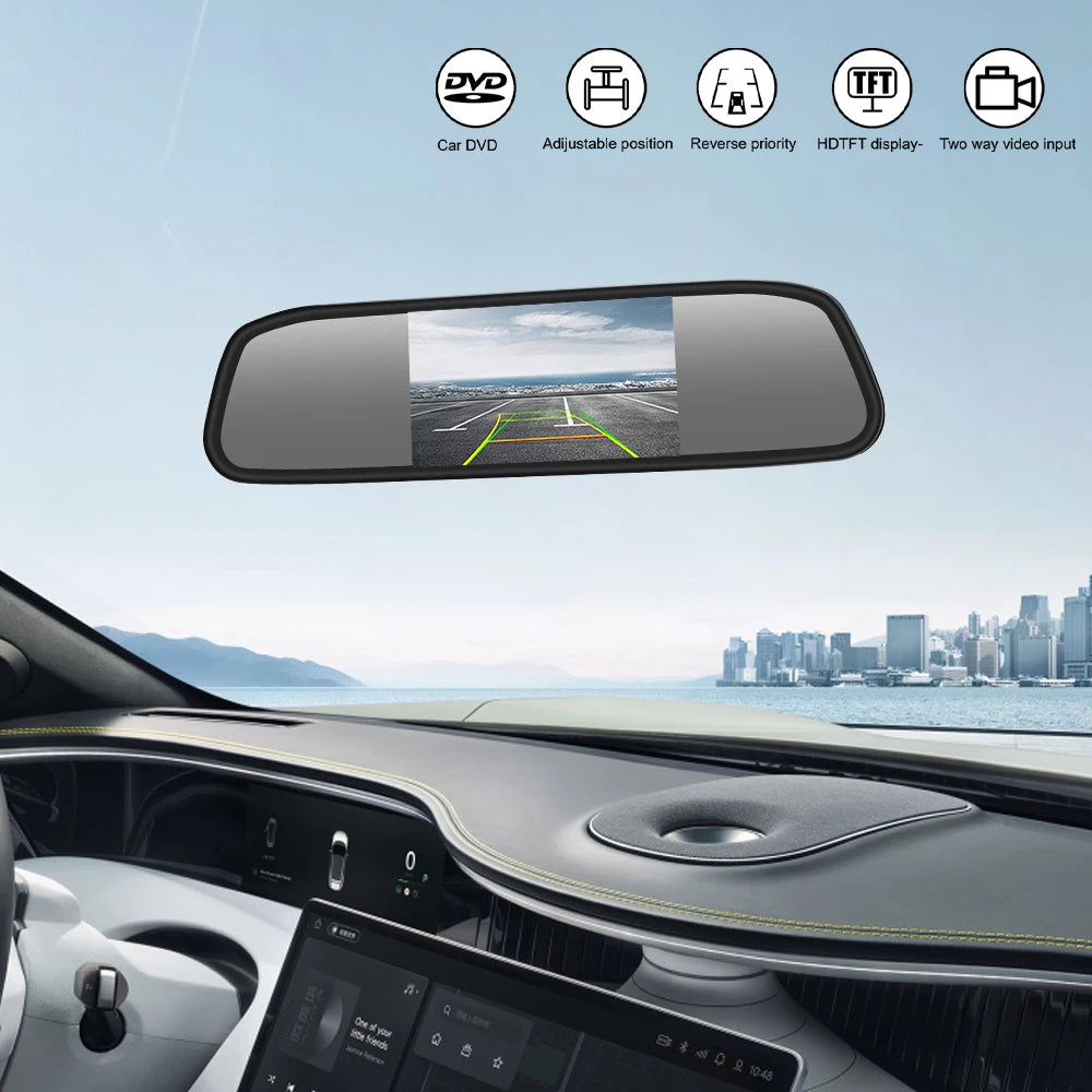 Car Rearview Mirror Display HD Video Auto Parking Monitor Universal