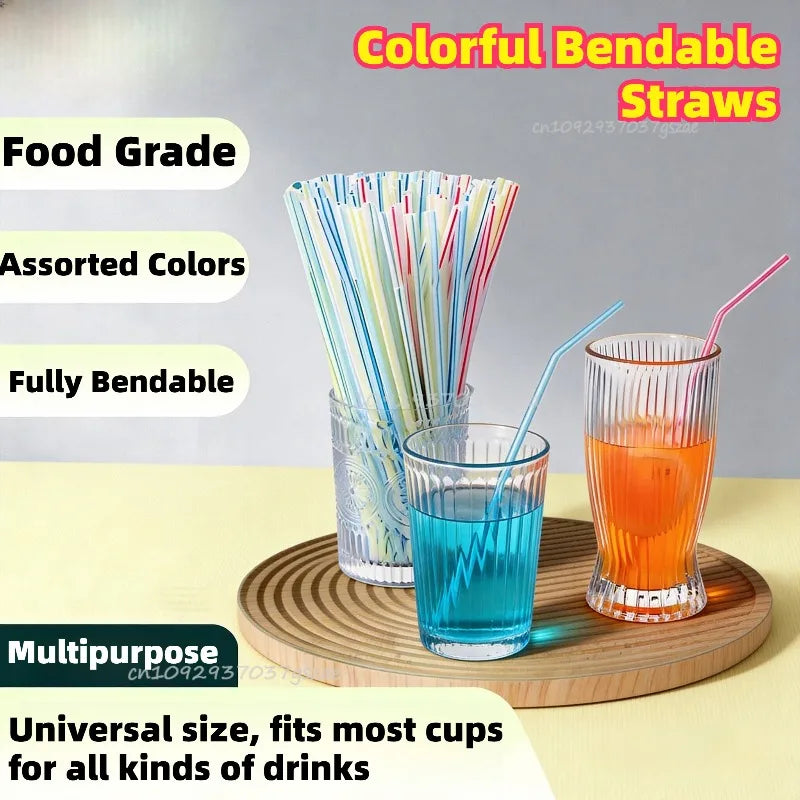 50-3000Pcs Plastic Drinking Straws Flexible Multicolor Drinking Straws Milk Tea Bar Party Wedding Kitchen Home Accessories Zpaxo