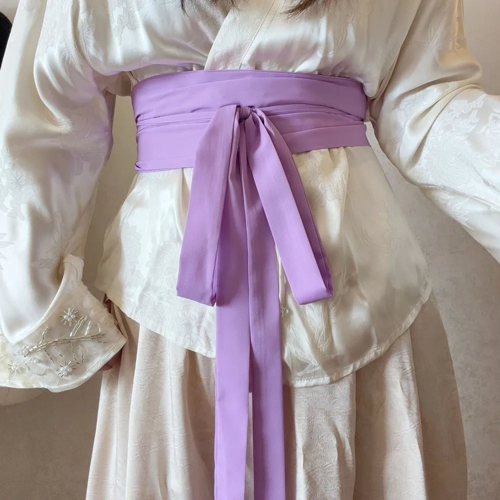 Chiffon Fabric Hanfu Waist Belt Cotton Linen Satin Silk Lace Up Waist Belt Solid Color Bowknot Decoration Silk Waist Rope Zpaxo