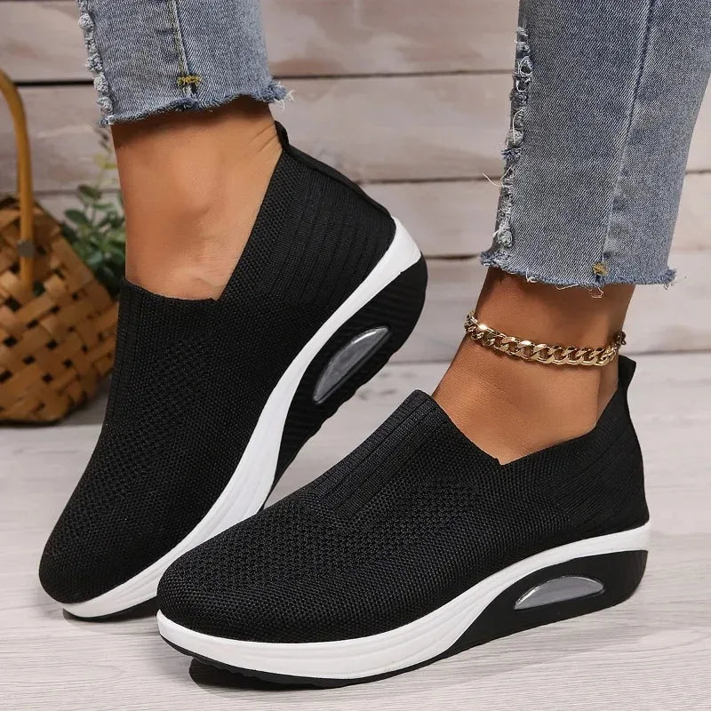 Women's Casual Slip on Sneakers Breathable Woven Mesh Upper Jogging Shoes for Women Walking Biking Driving Zapatillas De Mujer Zpaxo