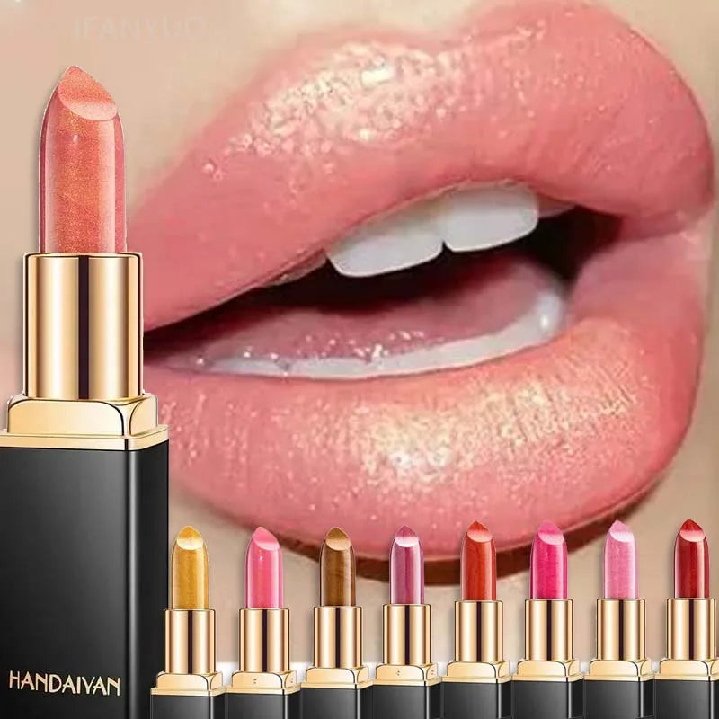 Black Tube Gold Shiny Lipstick Waterproof Long Lasting Moisturizing