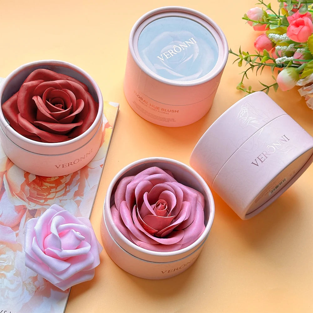 4-Shade Rose Petal Blush 3D petal rose Makeup Blush gift highlighter Blusher Makeup Products real Rose Flower Blush Cosmetics Zpaxo