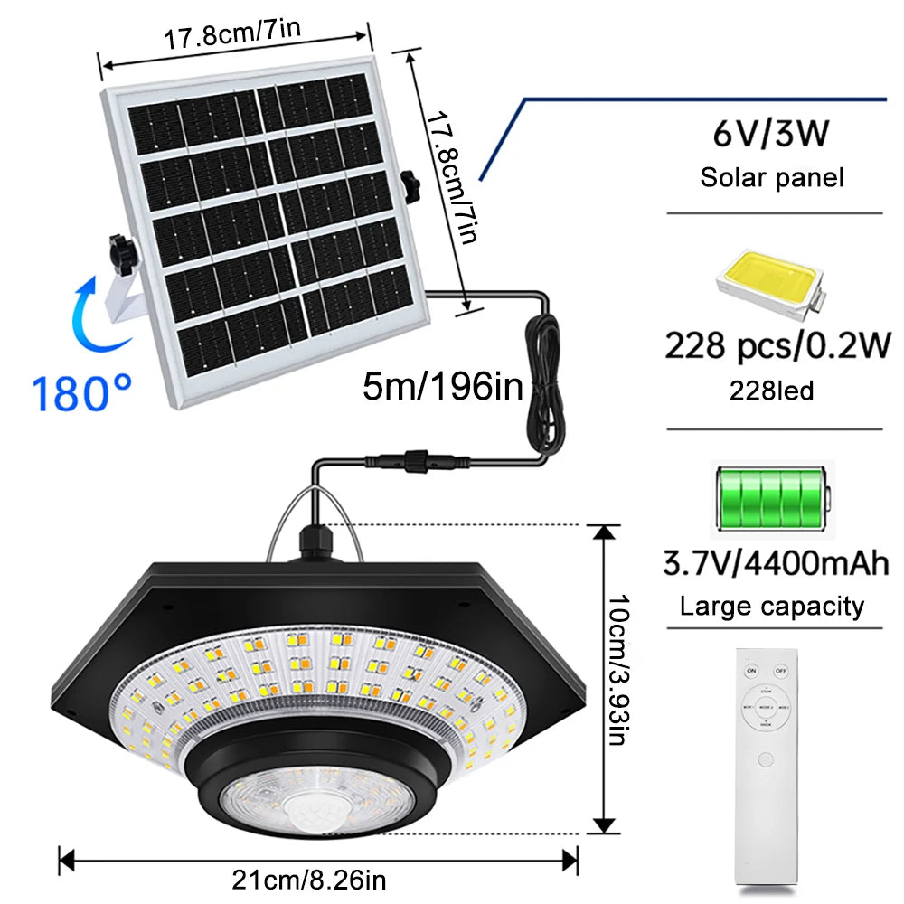 Solar Pendant Lights Outdoor Solar Shed Light Motion Sensor 288 LEDs Dimmable Indoor Barn Lamp Waterproof Gazebo Yard Garage Pat Zpaxo Solar Pendant Lamp A