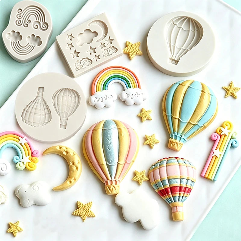 Hot Air Balloon Rainbow Cloud Silicone Mold Cake Decorating Fondant Chocolate Candy Sugar Craft Gum Paste Cupcake Topper Mold Zpaxo