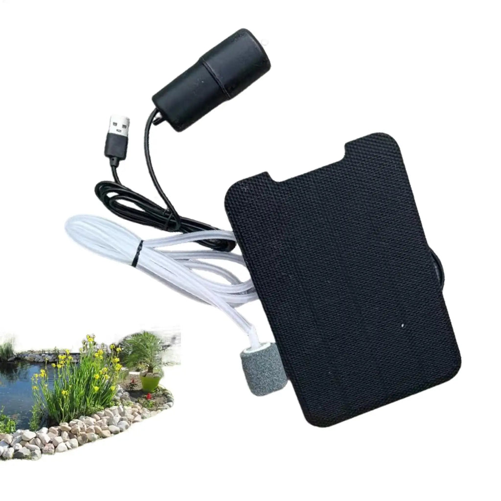 Solar Pond Aerator Silent 72H Backup USB Oxygen Pump Small Fish Tank