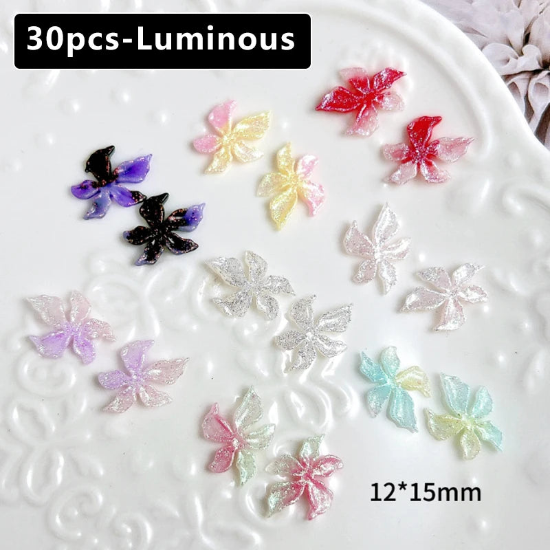 Mixed 3D Resin Gradient Colorful Transparent Luminous Lily Nail Art Decoration Bizarre Style Flower Nail Charms for Manicure DIY Zpaxo 10 Random color