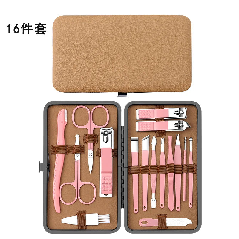 Nail clipper set 7/16/24 pieces stainless steel nail clippers, pedicures, nail art, toe clippers, nail tools Zpaxo pink 16 pcs