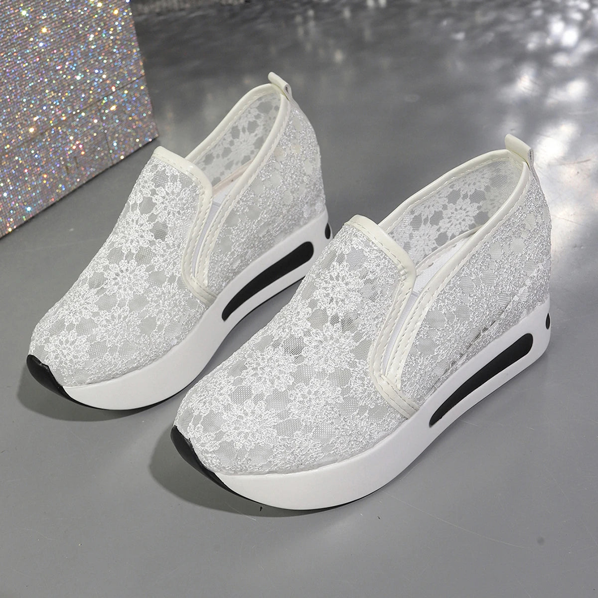 2025 New Women Sneakers Fashion Embroidered Platform Sneakers Women Breathable Mesh Sports Shoes Woman Thick Sole Slip on Shoes Zpaxo WHITE 40