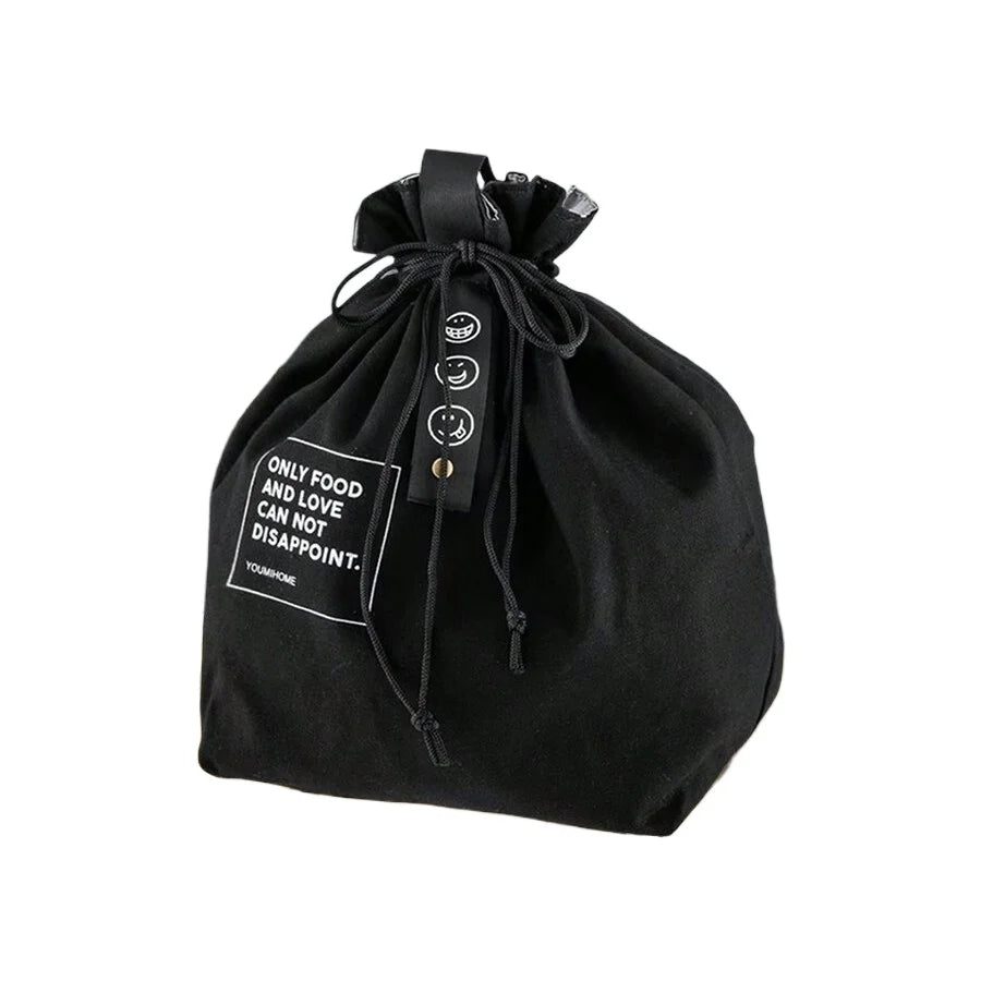 Double Layer Drawstring Portable Lunch Box Bag for Daily Travel Outdoor Food Storage Insulation and Freshness Preservation Bag Zpaxo Black 20x25cm