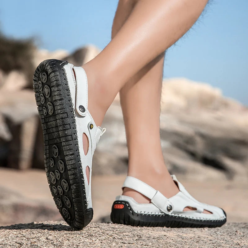 Summer Men Sandals Leather Mens Casual Shoes Outdoor Beach Roman Zpaxo