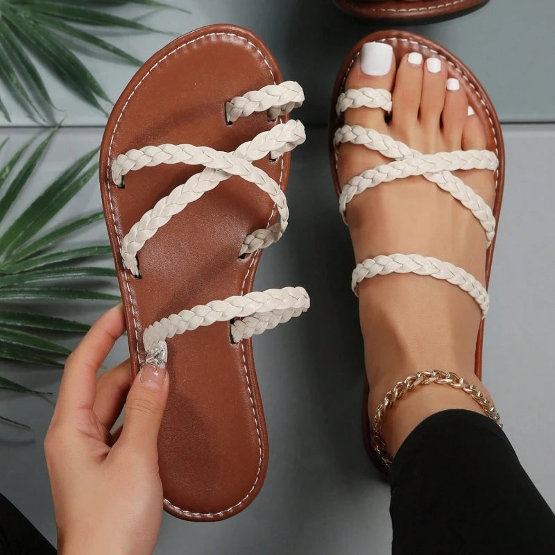 Women Slippers Lightweight Big Flip Flops Braided Flat Sandals Casual