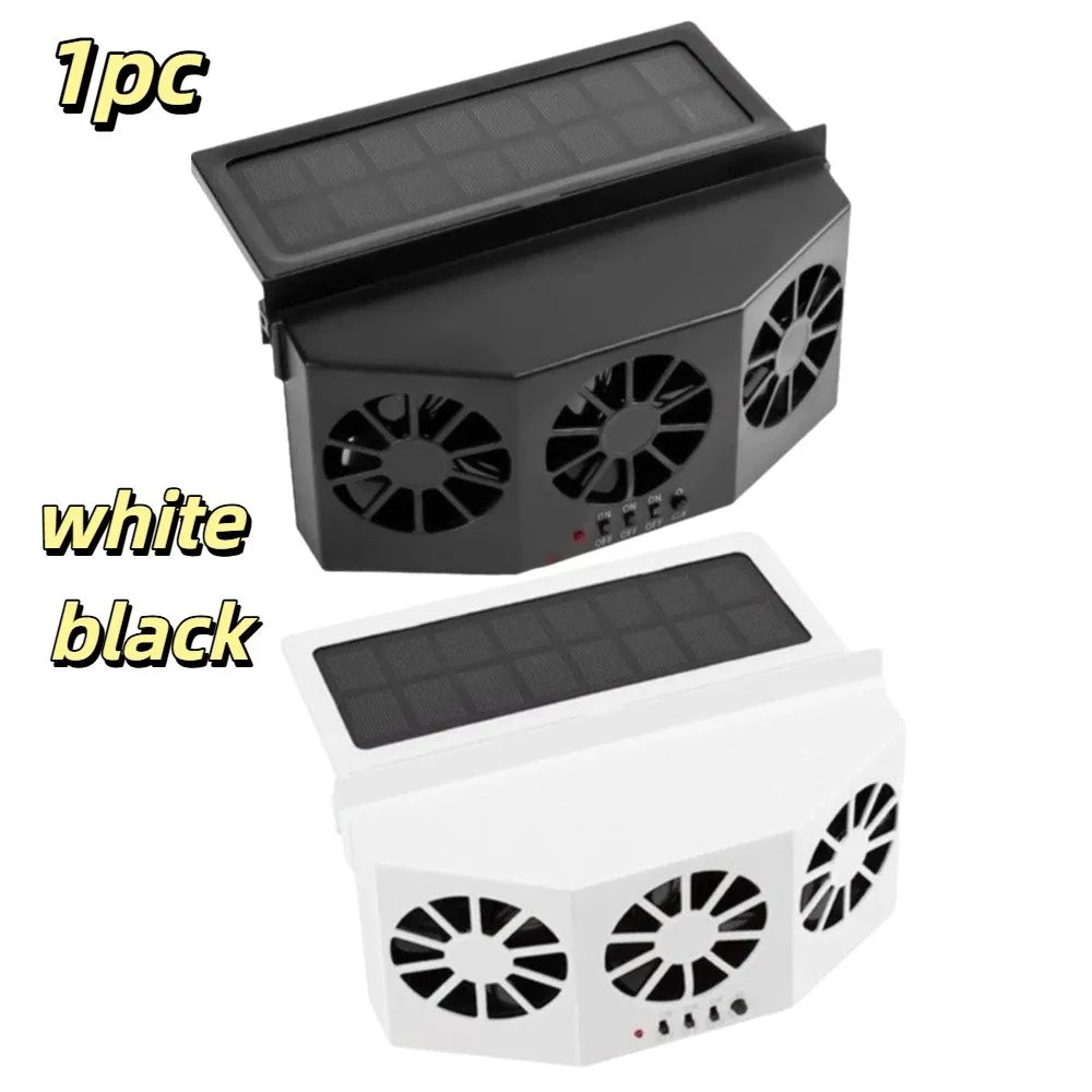 Solar Charging Auto Cooling Fan Assisted Ventilation Car Air Cooler Zpaxo Black-Three holes