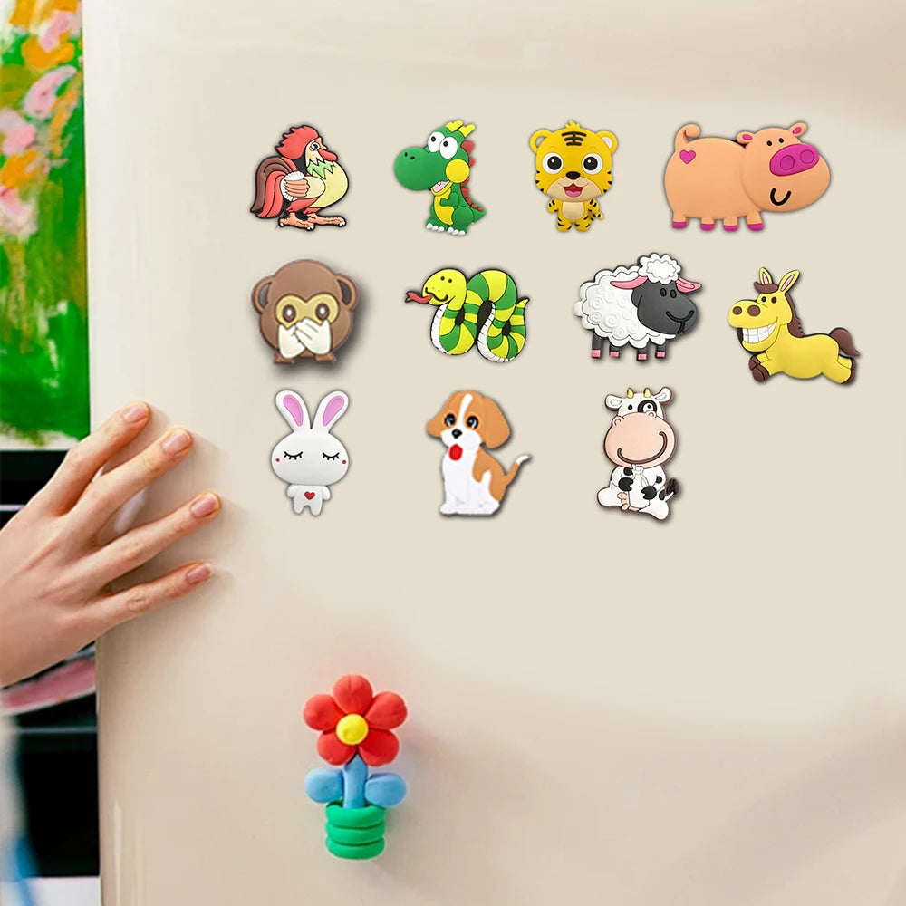 6/9/11Pcs Cartoon Animal Refrigerator Magnets Cute Lion Dog Tiger Rabbit Cow Fridge Magnets for Kids Home Office Decor Gifts Zpaxo
