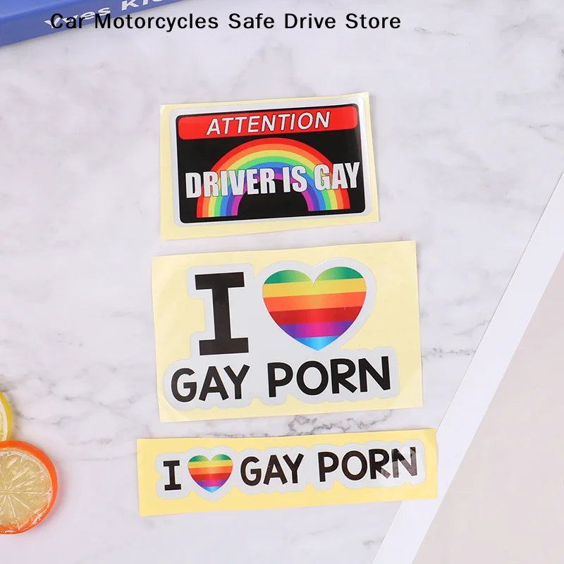 I Love Gay Porn Rainbow Car Stickers Creative LGBT Waterproof Truck