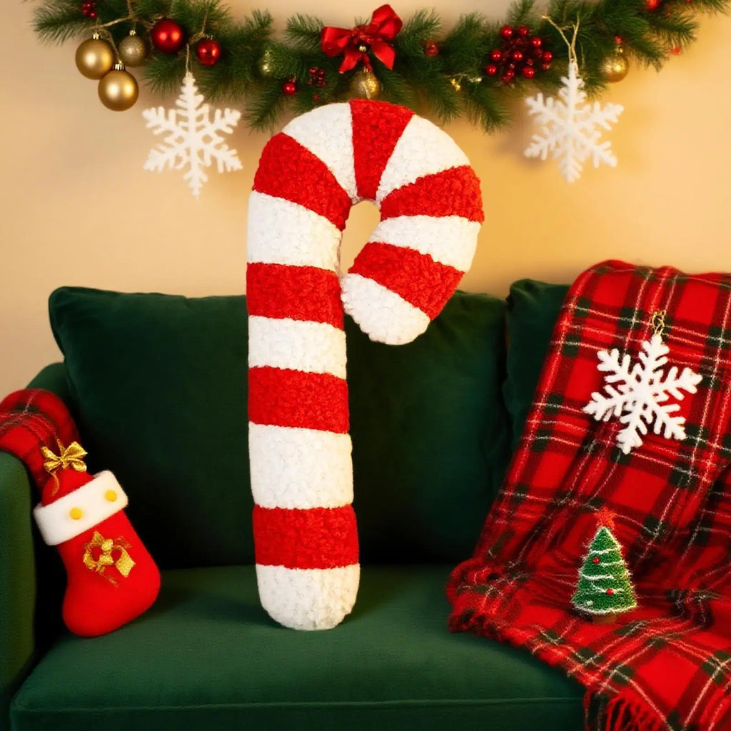 Candy Cane Pillow Christmas Holiday Plush Soft Decorative Cushion