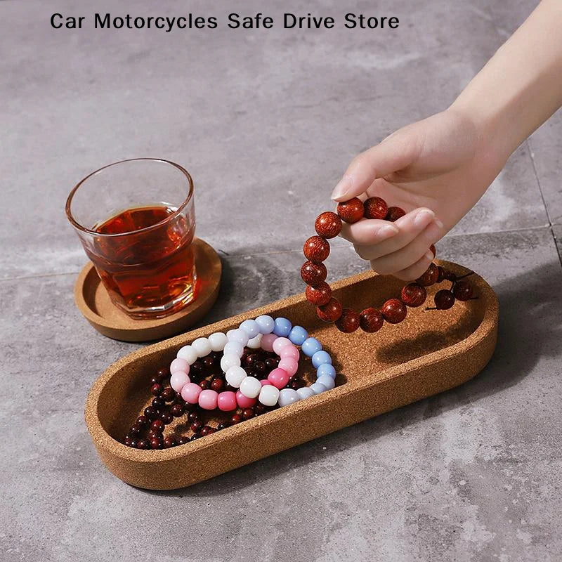 Oval Shape Cork Tray Dispenser Perfume Jewelry Holder Kitchen Tools